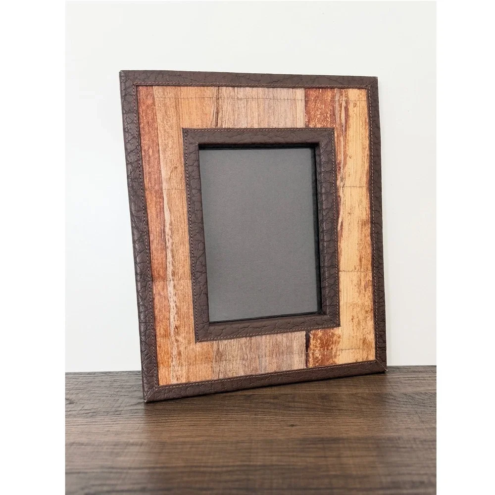 Vintage Leather & Straw 4x6 Picture Frame Rustic Western Farmhouse Decor